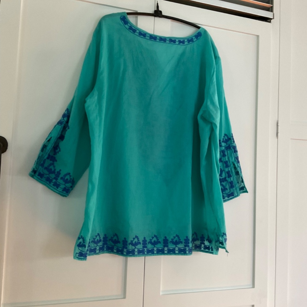 CHARMING EMBROIDERED PEASANT TOP CHICO’S  BLUE/TURQUOISE 3/XL/XXL/14/16/18 VGC - Picture 3 of 3